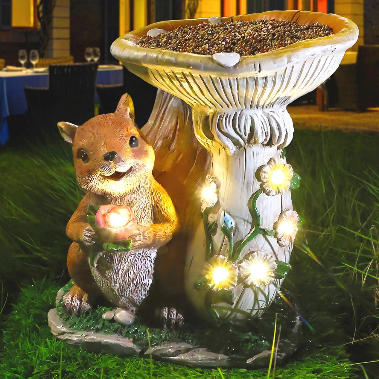 71qwsk8y27L._AC_SL1267_.jpg Solar Squirrel Statue Garden Decor - Outdoor Bird Feeder Ornaments for Outside Yard Art Lawn Porch Patio Balcony, Birthday Gifts for Mom Grandma Women Lover - Image 2
