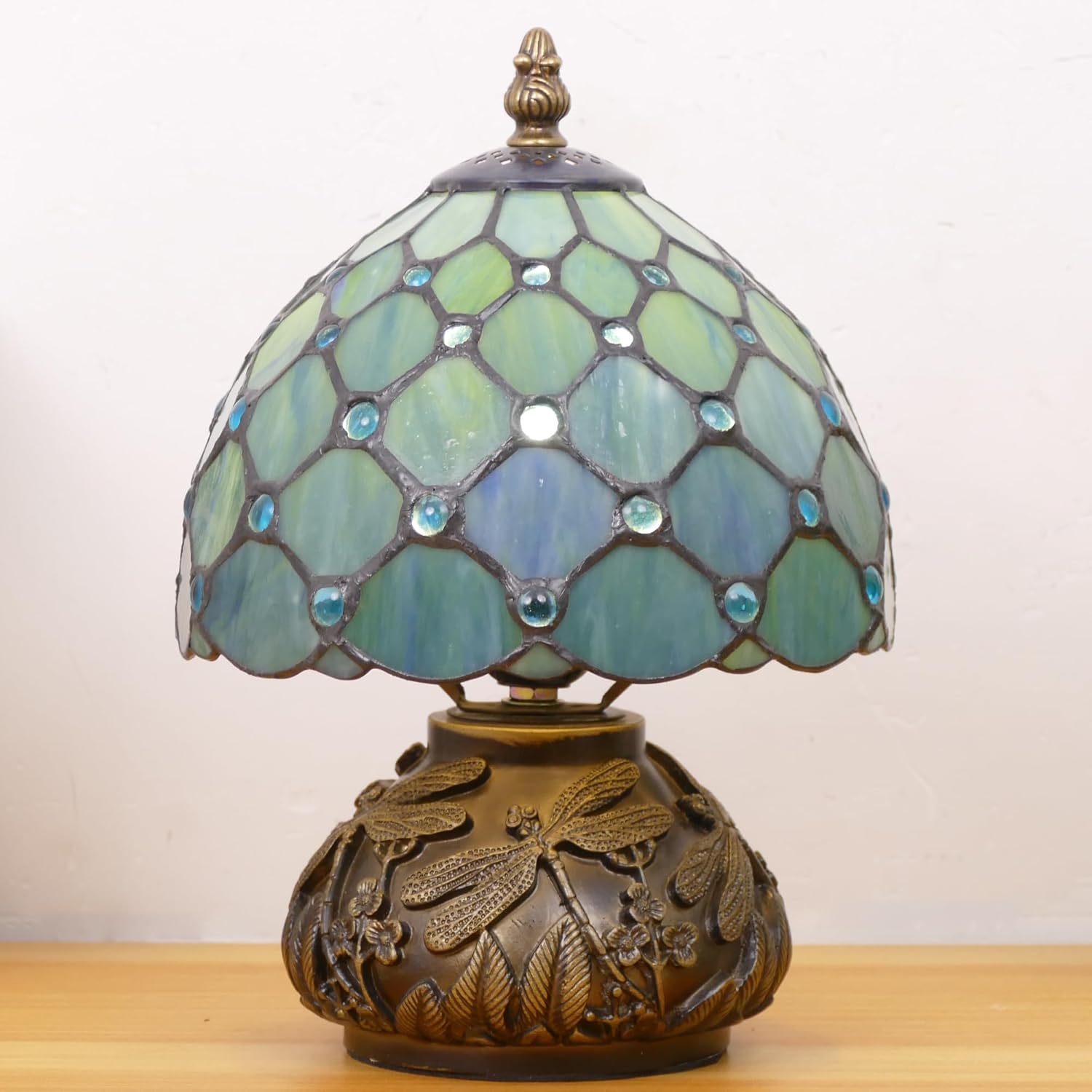 71r1UTsF4iL._AC_SL1500_.jpg Small Tiffany Lamp Mini Stained Glass Table Lamp Sea Blue Pearl Style Mushroom Memory Sympathy Lamp 8X11 Inch - Image 6