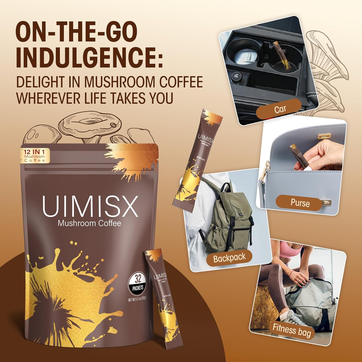 71r94DHfNVL._SL1500_.jpg Mushroom Coffee With 9 Adaptogenic Mushrooms Blend and Ashwagandha Ksm-66®, Valerian Root, L-Theanine, Better Energy, Focus, Digestion, Immunity, Sugar-Free, 32 Packets, Vanilla Spice,15 - Image 5