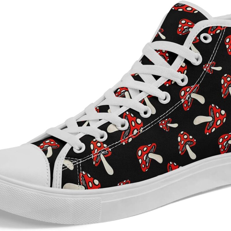 Unisex Artistic Mushroom Print High Top Canvas Sneakers, Lightweight Breathable Lace-Up Shoes for Walking and Daily Wear