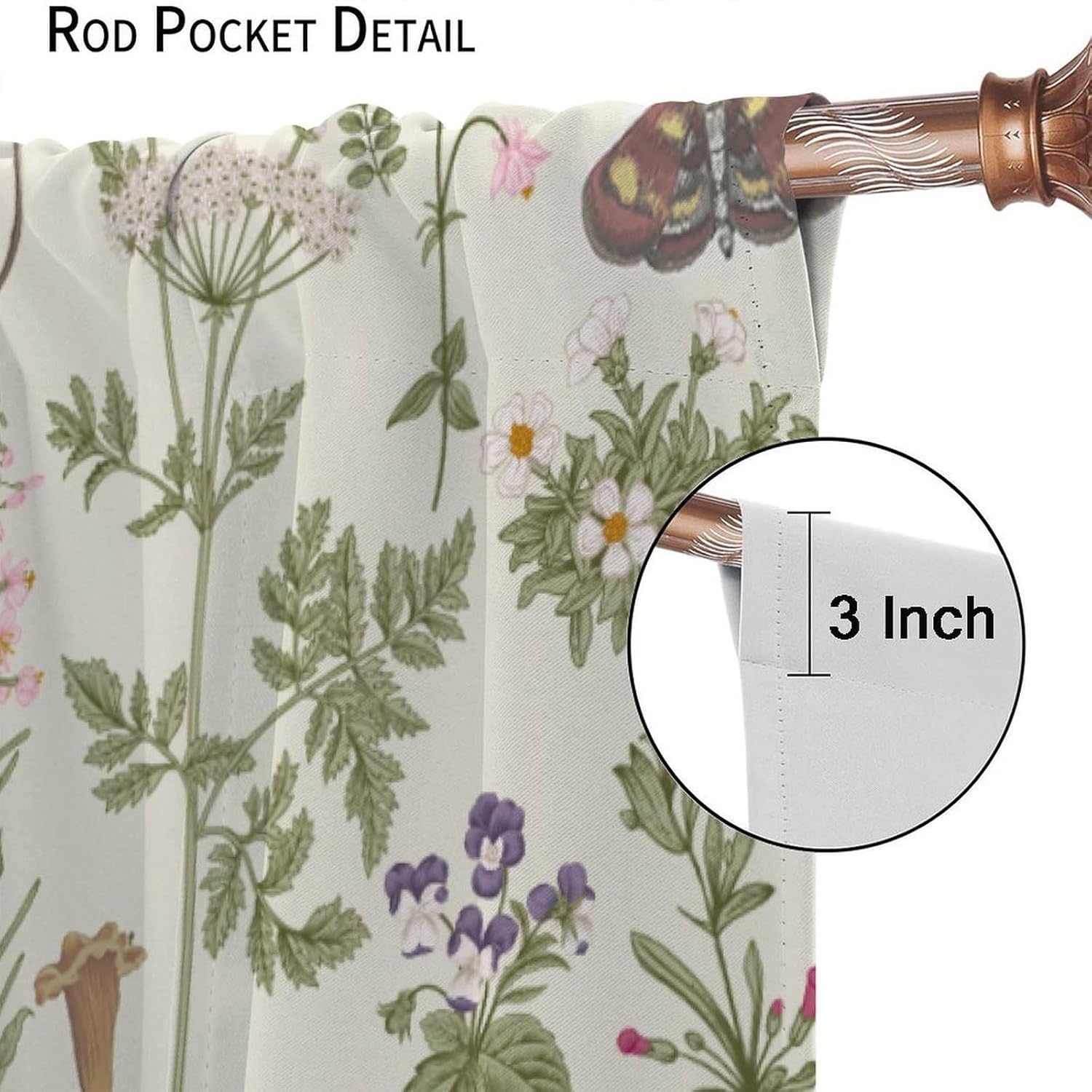 71ruMQVDJUL._AC_SL1500_.jpg Vintage Mushroom Curtains, Rustic Farmhouse Country Wildflower Botanical Herbs Window Treatment for Living Room Retro Boho Nature Plants Wild Floral Ferns Blackout Drapes for Bedroom Kitchen W84xL84in - Image 6