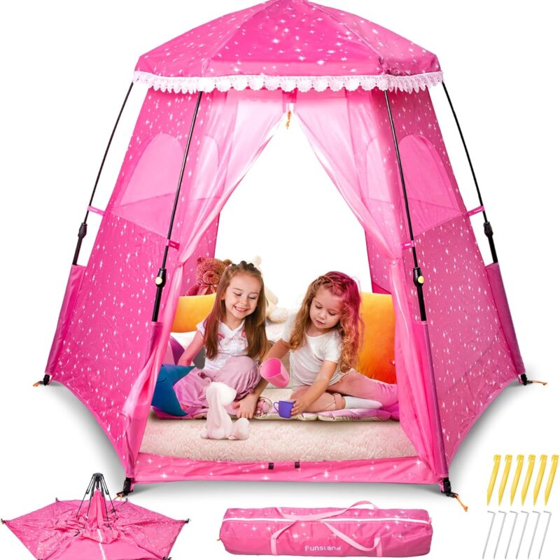 Princess Pop-up Play Tent for Girls: 78"x66" Large Playhouse Castle for Kids Indoor & Outdoor (Pink)