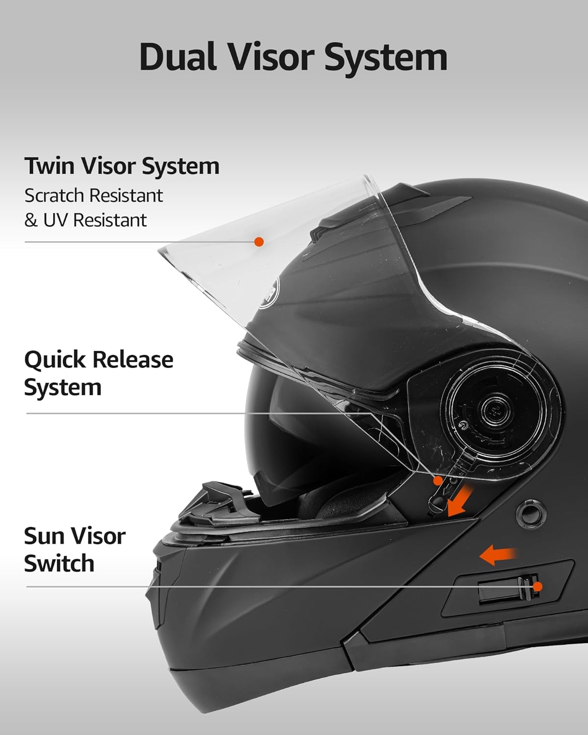 71sAqxJ9YVL._AC_SL1500_.jpg YEMA Modular Motorcycle Helmets, DOT Approved Full Face Motorcycle Helmet with Flip Up Dual Visor, Helmets for Adults Men Women Helmets for Street Scooter ATV E-Bike - YM-926 - Image 3
