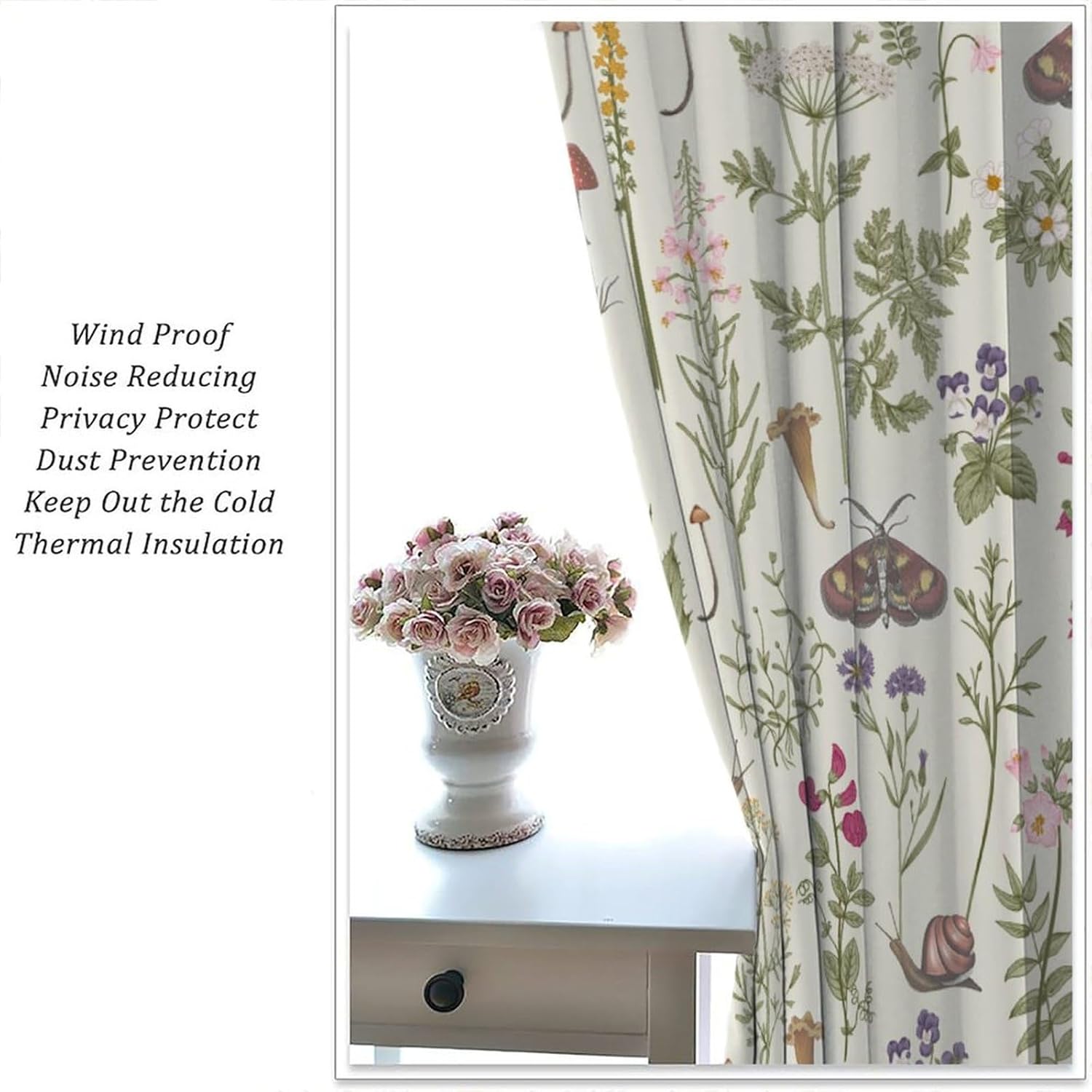 71ue9PRDFDL._AC_SL1500_.jpg Vintage Mushroom Curtains, Rustic Farmhouse Country Wildflower Botanical Herbs Window Treatment for Living Room Retro Boho Nature Plants Wild Floral Ferns Blackout Drapes for Bedroom Kitchen W84xL84in - Image 5