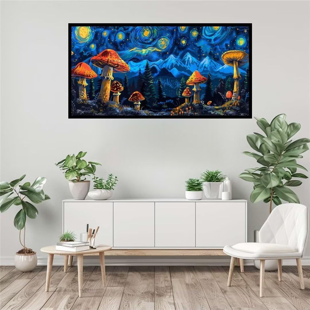 71urgy4WEfL._AC_SL1080_.jpg Starry Sky Mushroom Paint by Numbers for Adults, DIY Paint by Number Acrylic with 3 Brushes, DIY Painting by Numbers for Beginner, DIY Canvas Oil Painting Kit for Home Decor Gift (No Frame) 40x120cm - Image 2