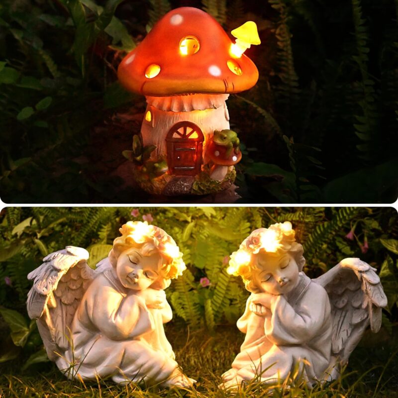 Angel Statue Garden Decor for Outside Solar Mushroom Outdoor Fairy House Solar Powered Yard
