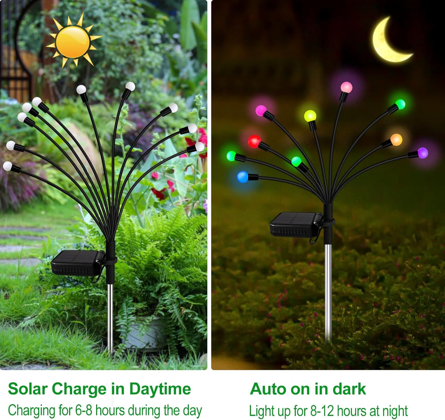 71vk20jSwfL._AC_SL1500_.jpg Kohlrabi Solar Garden Lights Outdoor, 6 Pack 60 LED Solar Firefly Lights Waterproof, Sway by Wind, Swaying Light for Yard Patio Backyard Garden Planter Flower Bed Pathway Outdoor Decoration - Image 3