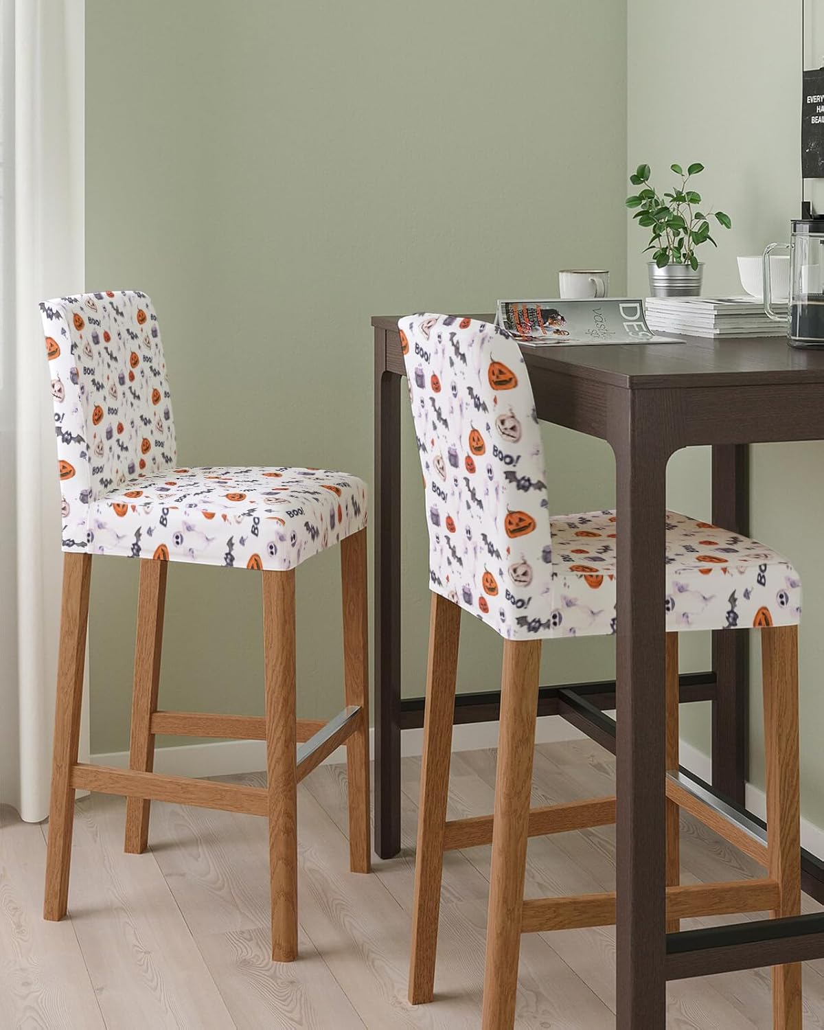 71wEPSF3DcL._AC_SL1500_.jpg Halloween Bar Stool Cover Set of 4, Pumpkin Ghost Bat Mushroom Boo White Stretch Bar Chair Cover, Removable Washable Pub Counter Stool Chair Slipcover for Kitchen Dining Room Pub Cafe - Image 2