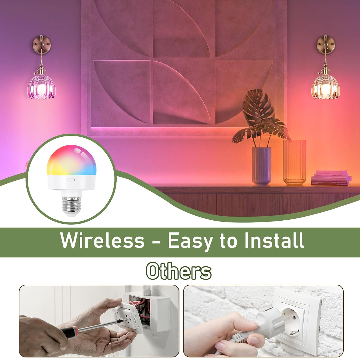 71wHMijE2CL._AC_SL1500_.jpg Vintage Battery Operated Wall Sconces Sets Of Two,Indoor not Hardwired Amber Tulip Glass Lampshade Fixtures,Rechargeable Wireless RGB Wall Lights with Dimmable Remote Control,for Bedroom Living Room - Image 2