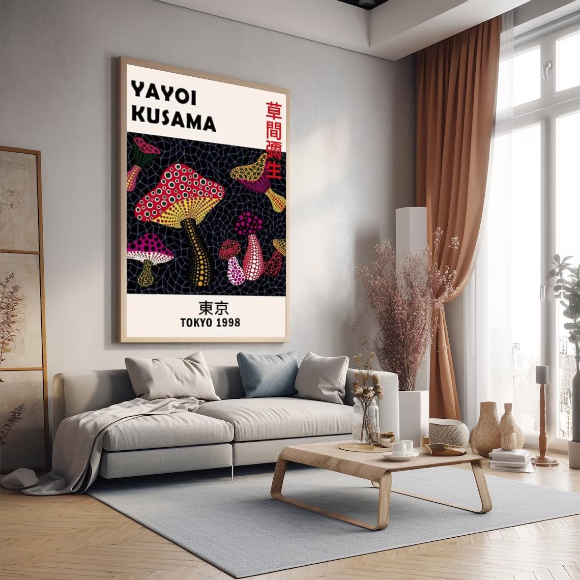71x1jrAL0eL._AC_SL1140_.jpg Japanese Abstract Style Wall Art Framed Abstract Black Spot Mushroom Poster For Men And Women'S Room Decor-Yayoi Kusama Art Canvas Print Picture For Apartment Home Bedroom Decor - Image 4