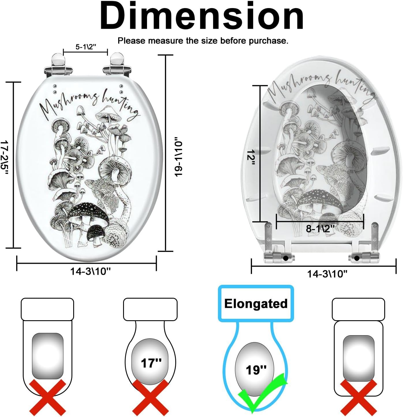 71xQme7-CkL._AC_SL1500_.jpg Elongated Toilet Seat Composition Different mushrooms Mushrooms hunting lettering quote Quiet Close Strong Stainless Steel Hinges Resin Toilet Seat Easy to Install Easy to Clean - Image 5
