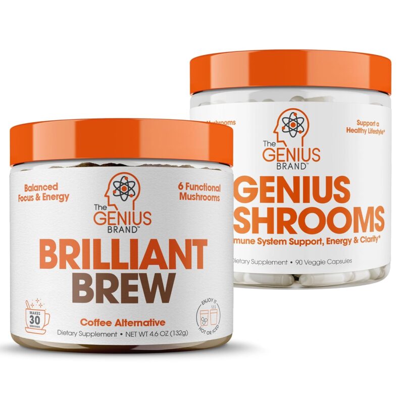 The Genius Brand - Enlightened Energy Stack - Nootropic Mushroom Brew & Immune-Boosting Mushroom Capsules - Natural Clarity and Vitality Support