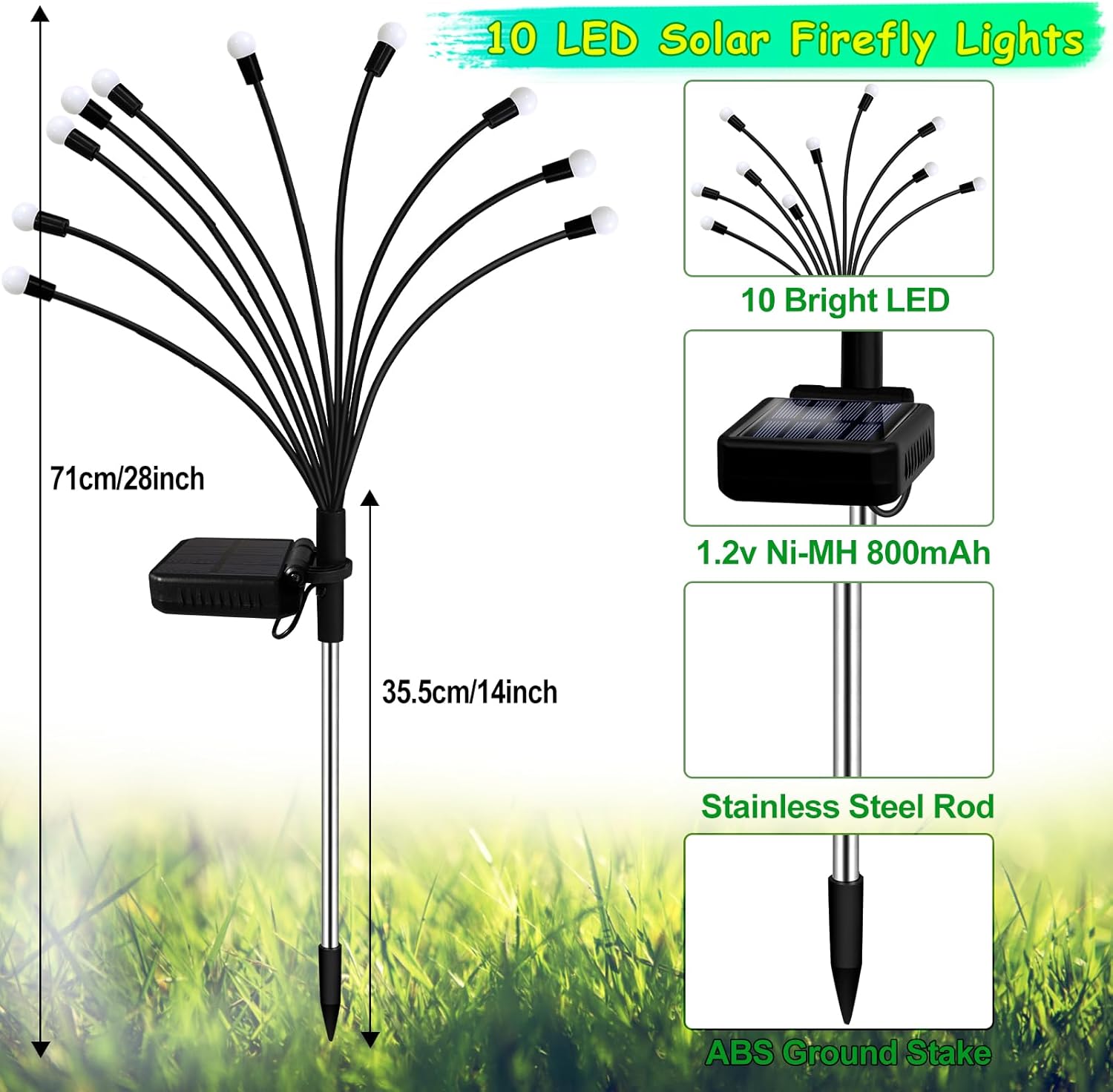71xgJrOEHxL._AC_SL1500_.jpg Kohlrabi Solar Garden Lights Outdoor, 6 Pack 60 LED Solar Firefly Lights Waterproof, Sway by Wind, Swaying Light for Yard Patio Backyard Garden Planter Flower Bed Pathway Outdoor Decoration - Image 2