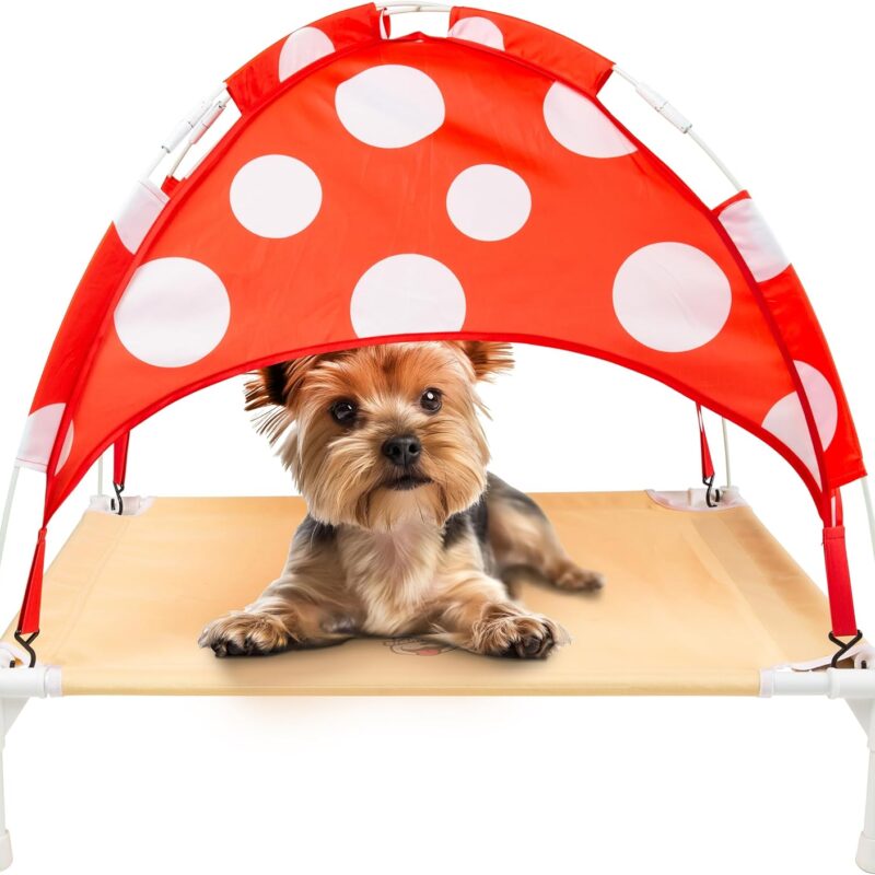 BigMouth Inc Elevated Canopy Bed for Dogs, Raised Outdoor or Indoor Pet Cot - Mushroom, Small Size