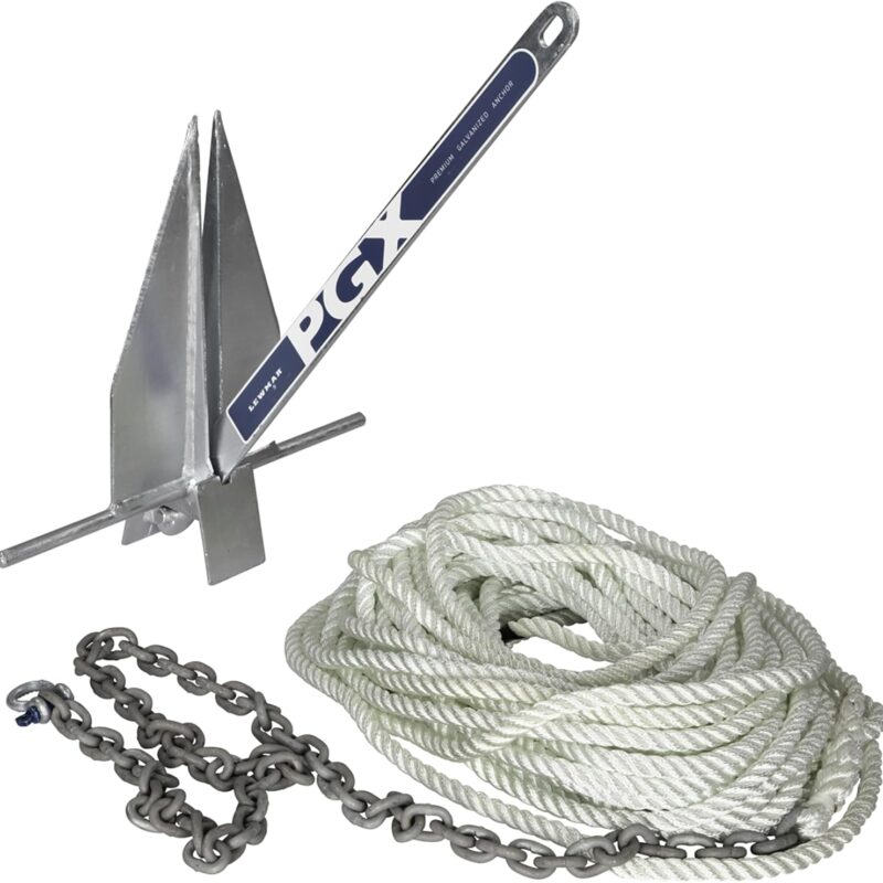 Lewmar PGX Galvanized Fluke Anchor Kit 5 lbs., for Boats up to 24', Includes Anchor, 5' of 1/4" G4 Chain, 100' of 3/8" 3-Strand rode - 2020222276