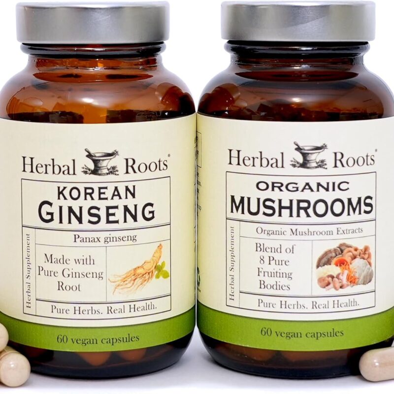 Herbal Roots Energy Duo, Korean Gingseng and Blend of 8 Organic Mushrooms