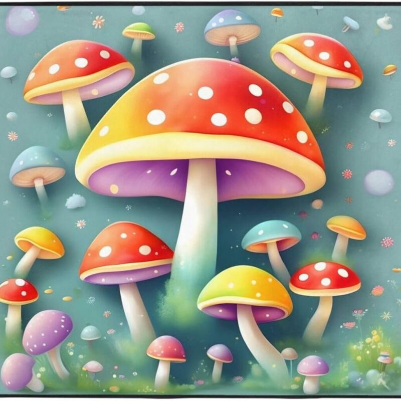 Cute Colored Mushrooms Prints Area Rugs,Living Room Floor Mats Runner Rug Non-Skip Mat Anti-Slip Carpet 63 x 48 inch
