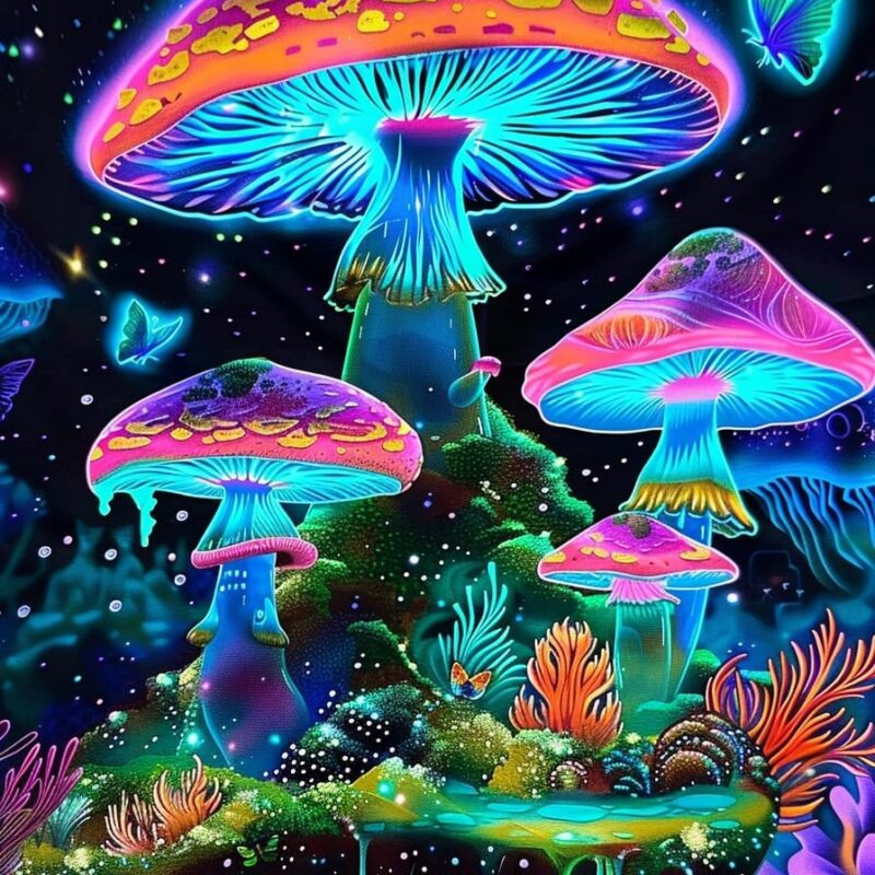 Spesdke Unique Vintage Wall Art, Beautiful Mushroom Framed Poster Series,Vintage Painted Canvas Wall Decor Studio Club Decor 20x24 inch
