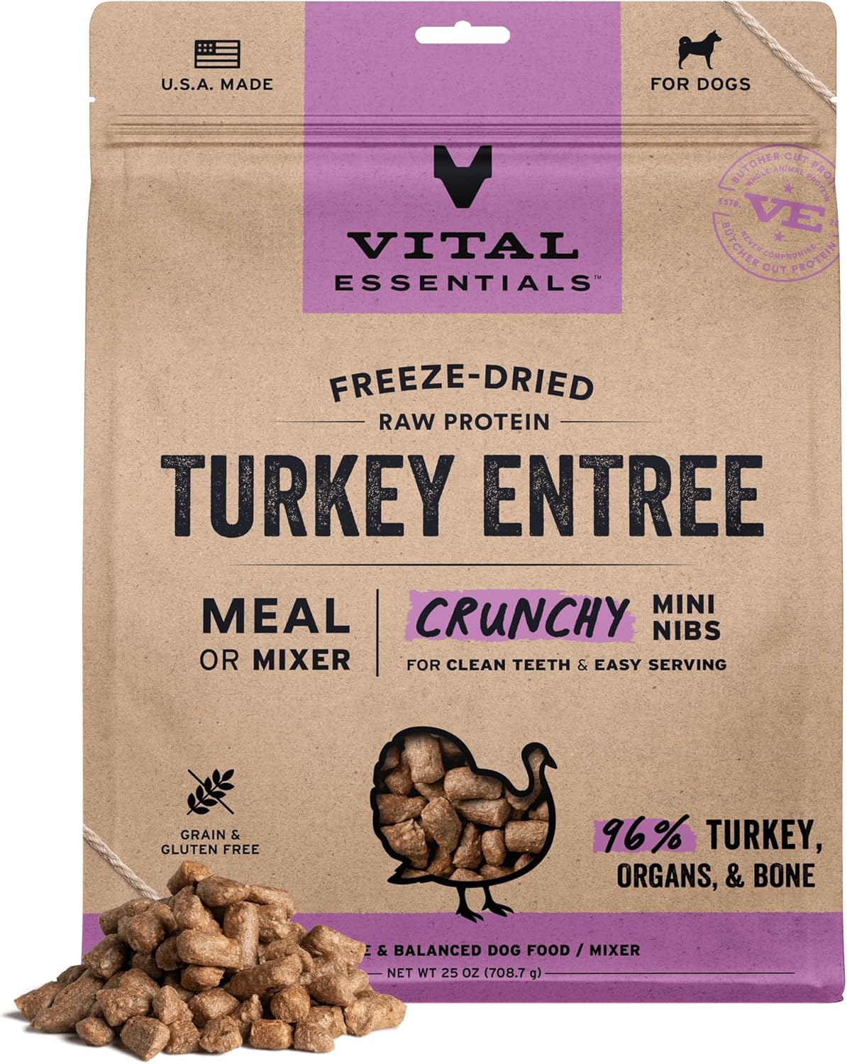 810LGBjuv2L._AC_SL1500_.jpg Vital Essentials Freeze-Dried Raw Turkey Meal or Mixer Dog Food Crunchy Mini Nibs, 25 oz