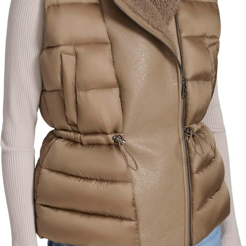 Andrew Marc Women's Sherpa Faux Leather Puffer Vest