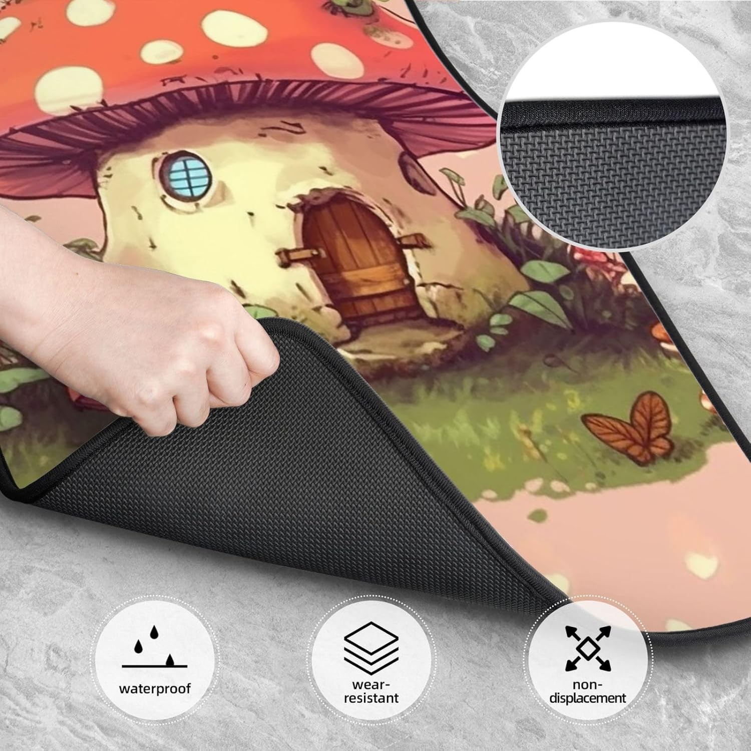 812e-AwPHL._AC_SL1500_.jpg Cute Mushroom House Print Car Floor Mats Non-Slip Front Rear Floor Foot Mats Set of 4 Pieces Carpet Heavy Duty Car Foot Pad Protector for SUV Vans Trucks Car Accessories Decor - Image 4
