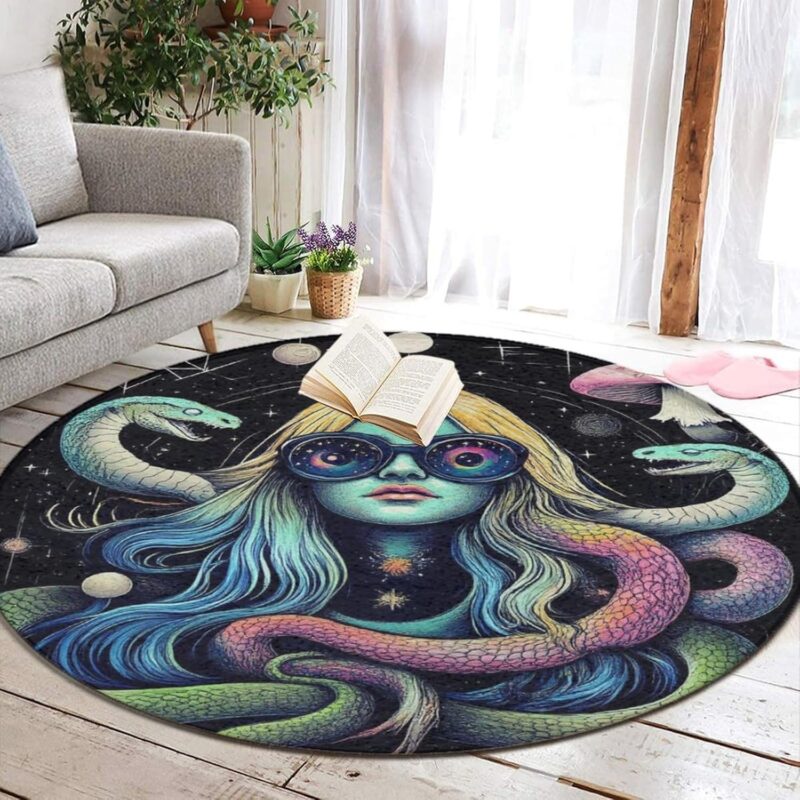 Supdreamc Modern Memory Foam Extra Large Greek Goddess Snake Queen Medusa Mushroom Art Circular Mat for Bedroom, Kitchen - Absorbent Nursery Rugs Home Art