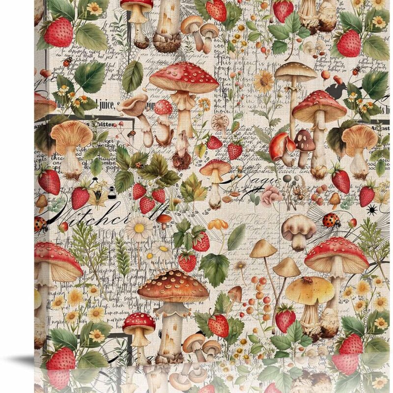 20x20 Inch Wall Prints Giclee Canvas Painting - Retro Watercolor Mushroom Plants Painting Pictures Print on Canvas Framed Wall Art Modern Artwork for Home Decorations