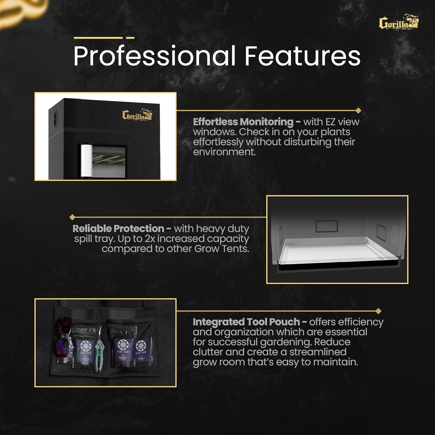 813O6UBEZTL._AC_SL1500_.jpg Gorilla Grow Tent 2 x 4 x 6'11" - Tallest Fixed Height Premium Indoor Grow Tent, Thickest & Most Durable Gorilla Canvas, Strongest w/ 300lb Hang Capacity, Hydroponic Tent w/Optional Accessories - Image 8