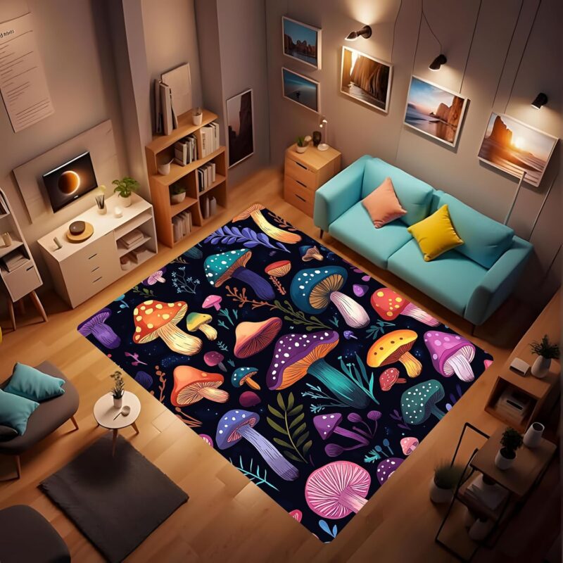 Cute Mushroom Rug - Colorful Mushroom Area Rug for Kids' Bedroom, Playroom, Living Room - 40x60 Inch