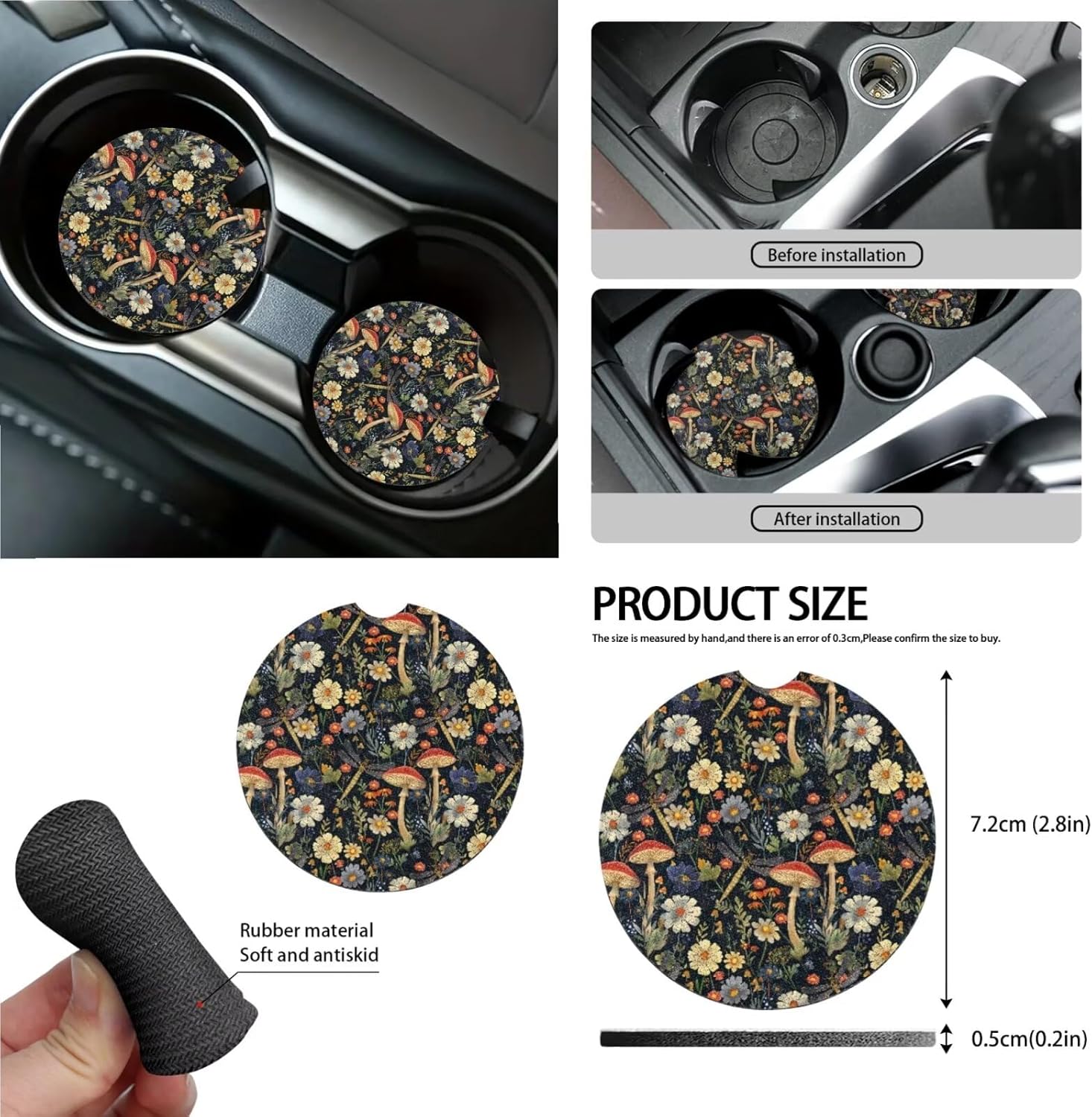 816jzwWR0-L._AC_SL1500_.jpg Dragonfly Mushroom Daisy 15Pcs Car Seat Cover Sets Car Steering Wheel Cover Seat Belt Cover Trash Bin Air Vent Storage Box Front Rear View Mirror Car Cup Holder Keychain - Image 6