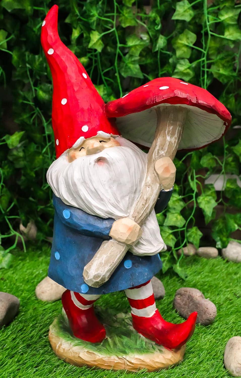 818iFsdfleL._AC_SL1500_.jpg Ebros Gift Large 16.25" High Whimsical Adventuring Festive Holiday Garden Gnome Walking with Giant Toadstool Mushroom Umbrella Figurine Travelling Gnomes Home Decor Sculpture - Image 2