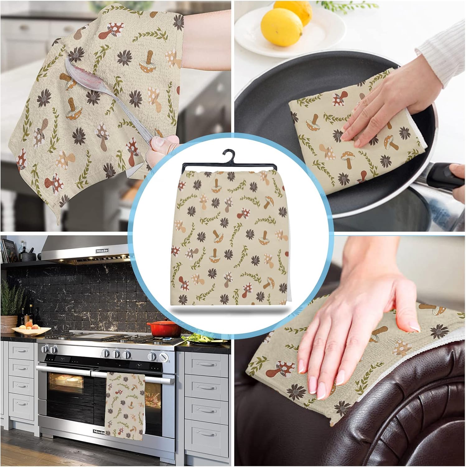 81BKnSw9NKL._AC_SL1500_.jpg Mushrooms Kitchen Towels 4 Pack Dish Towels for Kitchen, Flowers Botanical Leaf Retro Beige Absorbent Microfiber Hand Towels for Bathroom, Soft Tea Towels Bar Towels, 18 x 28 Inch - Image 4