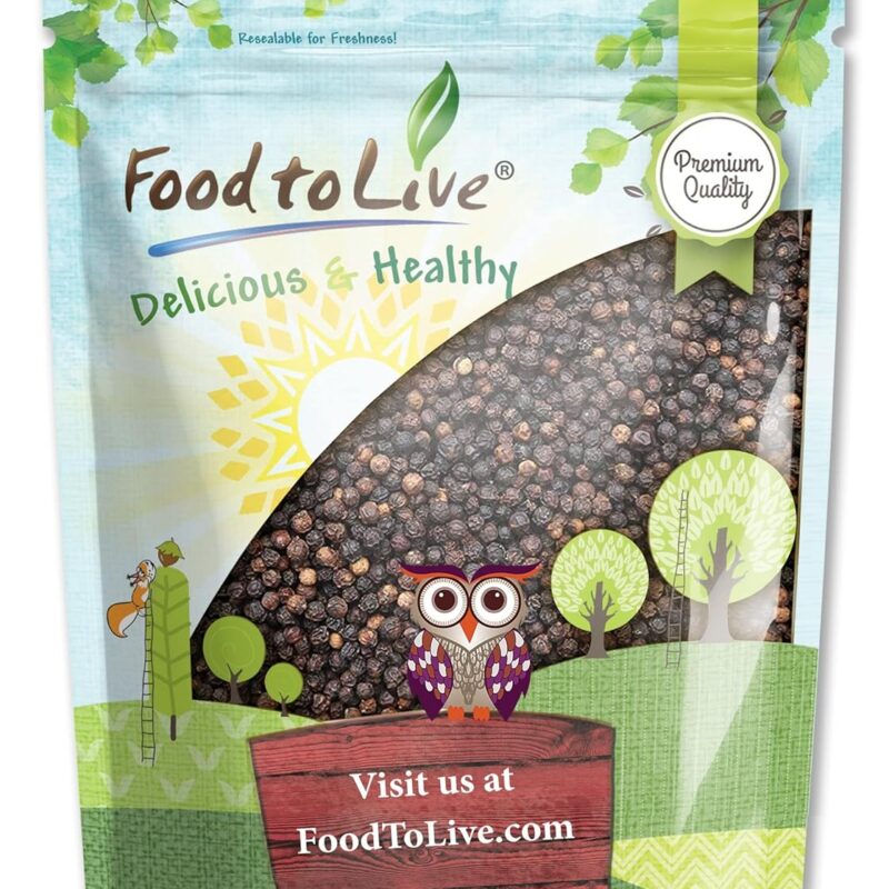Food to Live - Whole Black Pepper, 4 Pounds Dried Peppercorns, Kosher, Vegan, Bulk Spice. Strong Pungent Flavor. Rich in Minerals. Great for Spicing, Seasoning. Perfect for Grinder Refill.