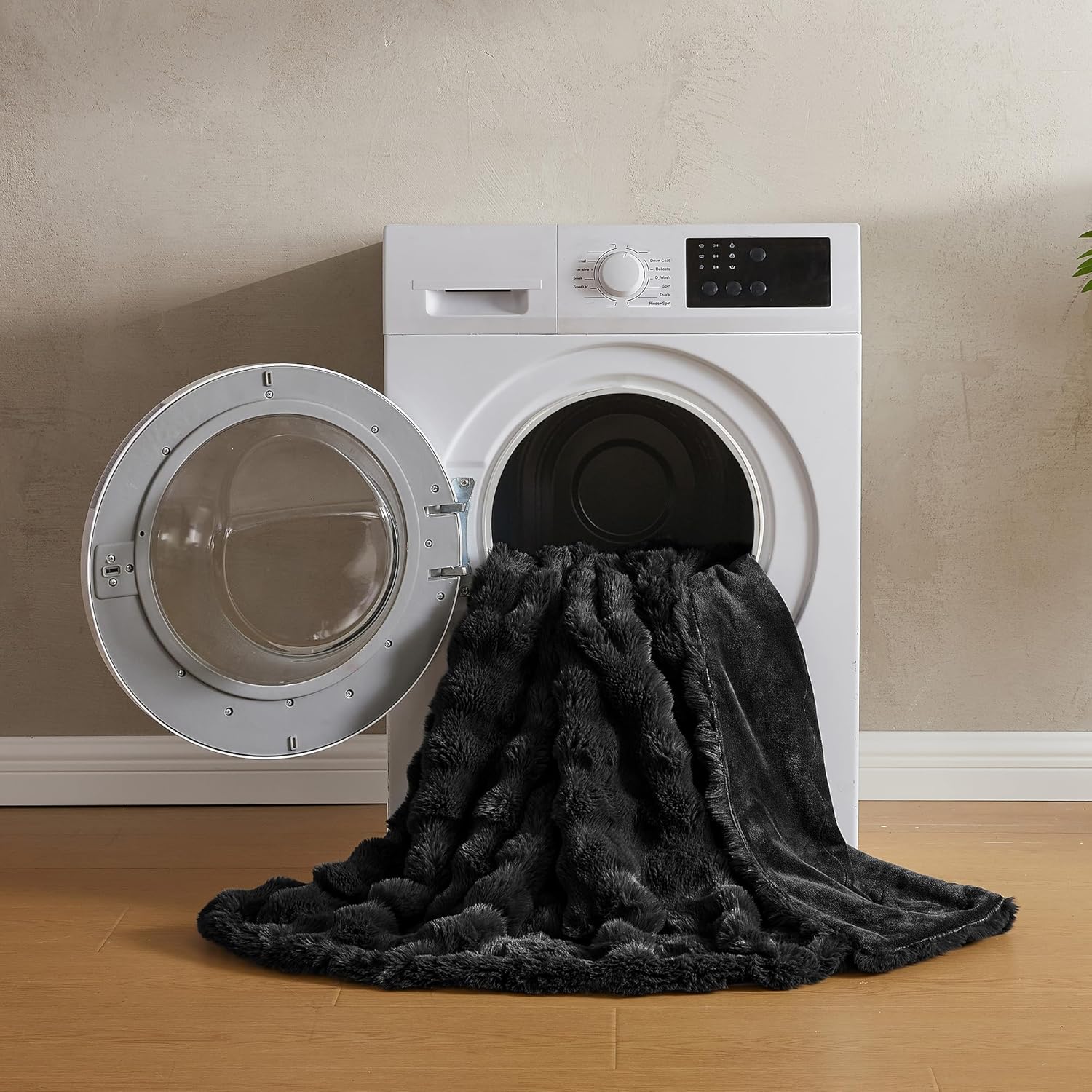 81EtCZp9PJL._AC_SL1500_.jpg JELLYMONI Faux Fur Throw Blanket - Plush Black Cozy Blanket for Couch & Bed, Ultra-Soft Fuzzy Texture, Thick Warm Throw for All Seasons, 50"x60" - Image 6