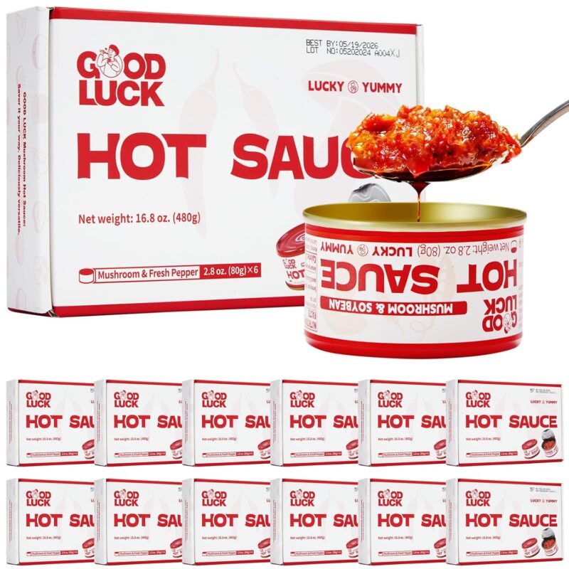 GOOD LUCK Mushroom Hot Sauce, Spicy Chili Oil and Chili Paste with High-Grade Instant Mushroom Sauce, Chopped Chili Sauce,resh Pepper,Soybean,Garlic, 72 Cans, 1 Flavor