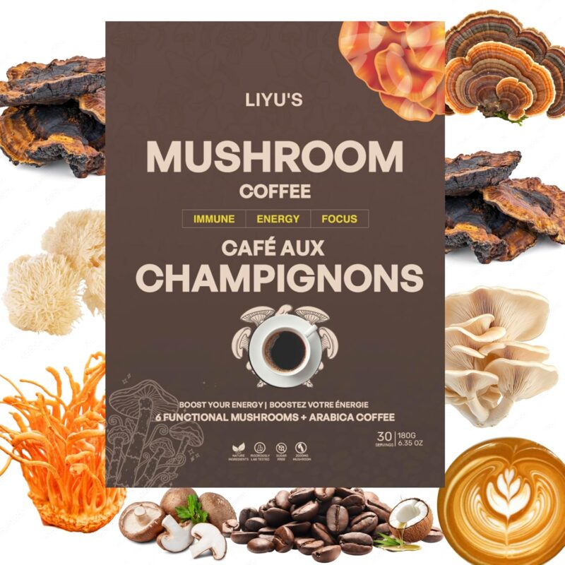 Organic Instant Mushroom Coffee With Organic Arabica & 6 Adaptogenic Mushrooms (Lions Mane, Turkey Tail, Cordyceps & Others To Enhance Digestion, Energy, Focus, Immune Support (30 Servings-180g)