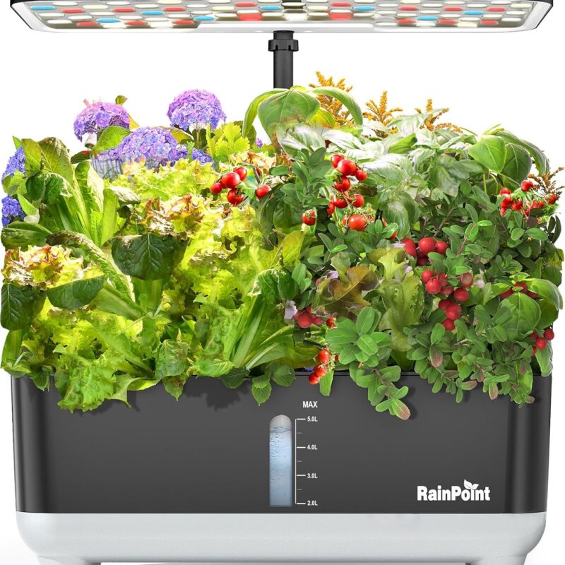 RAINPOINT Hydroponics Growing System Kit, Indoor Herb Garden Planter Kit with 13 Pods, 5L Inside Gardening System with LED Grow Light, Gardening Plant Gift for Women, Men, Children and Enthusiasts
