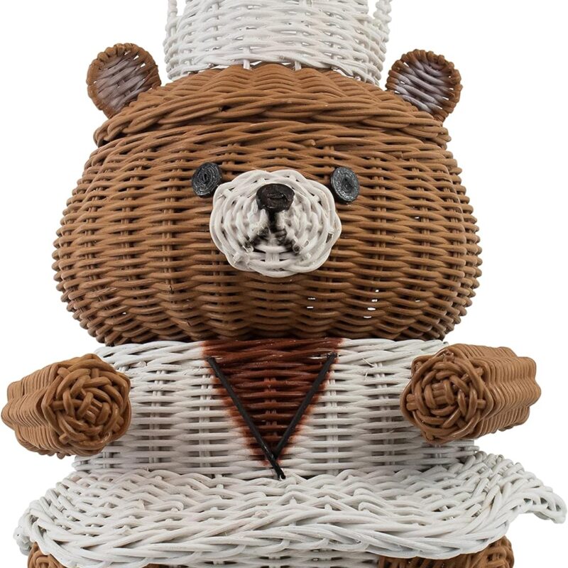 Bear Rattan Storage Basket with Lid Decorative Bin Home Decor Hand Woven Shelf Organizer Cute Handmade Handcrafted Gift Art Decoration Artwork Wicker (Princess Bear)