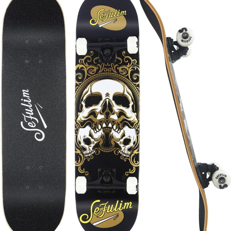 Sefulim 31 x 8 Inch Complete Skateboard 7 Layer Canadian Maple Double Kick Deck Concave Cruiser Trick Skateboard for Boys Girls Teens Adults Beginner ﻿