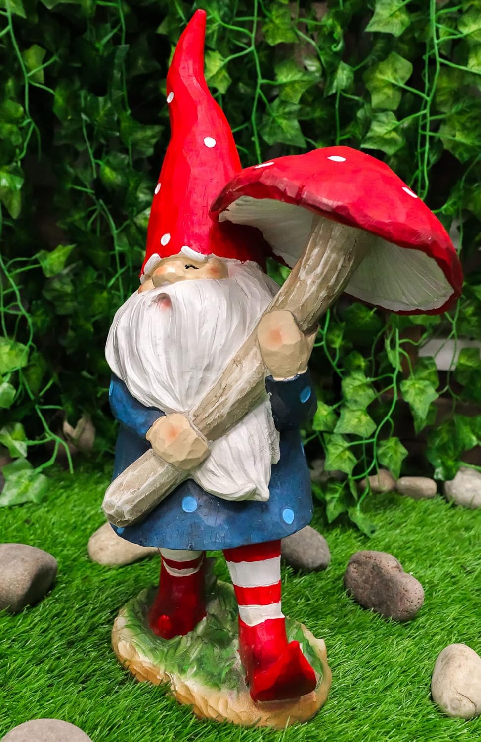 81L4XsOf7XL._AC_SL1500_.jpg Ebros Gift Large 16.25" High Whimsical Adventuring Festive Holiday Garden Gnome Walking with Giant Toadstool Mushroom Umbrella Figurine Travelling Gnomes Home Decor Sculpture - Image 8