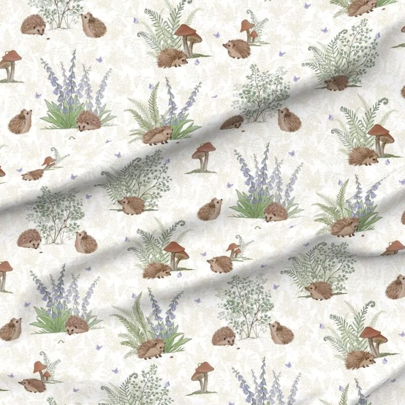 Spoonflower Fabric - Hedgehog Gender Neutral Nursery Woodland Boy Girl Mushroom Printed on Upholstery Velvet Fabric by The Yard - Upholstery Home Decor Bottomweight Apparel