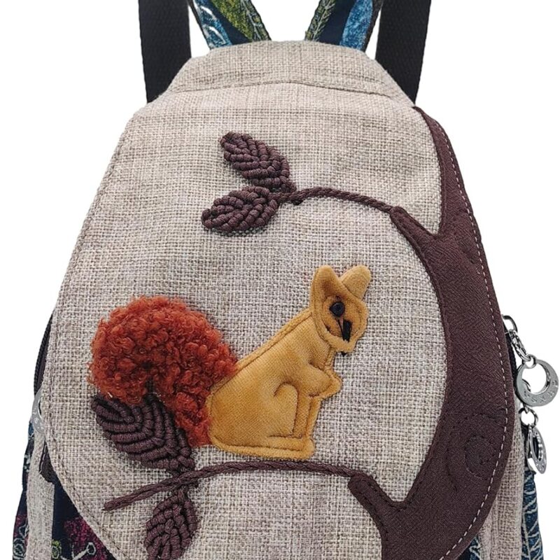HUANGGUOSHU Backpack Purse for Women - Boho Style Small Convertible Sling Bag with Woven and Mushroom Design - Perfect Mini Backpack for Fashionable Hippie Ladies Squirrel