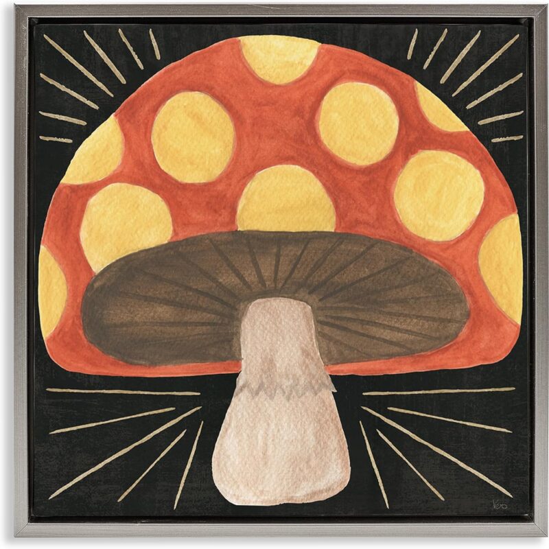 Stupell Industries Spooky Chic Mushroom Framed Floater Canvas Wall Art Design by Veronique Charron, Gray Floater Frame, 18 x 18