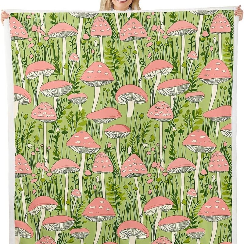 Feelyou Kids Cute Mushroom Plush Blanket for Bed Sofa Couch Cartoon Mushrooms Fleece Throw Blanket Kawaii Fungus Sherpa Blanket Boys Girls Wild Mushroom Stuff Teens Fuzzy Blanket Queen 90"x90"