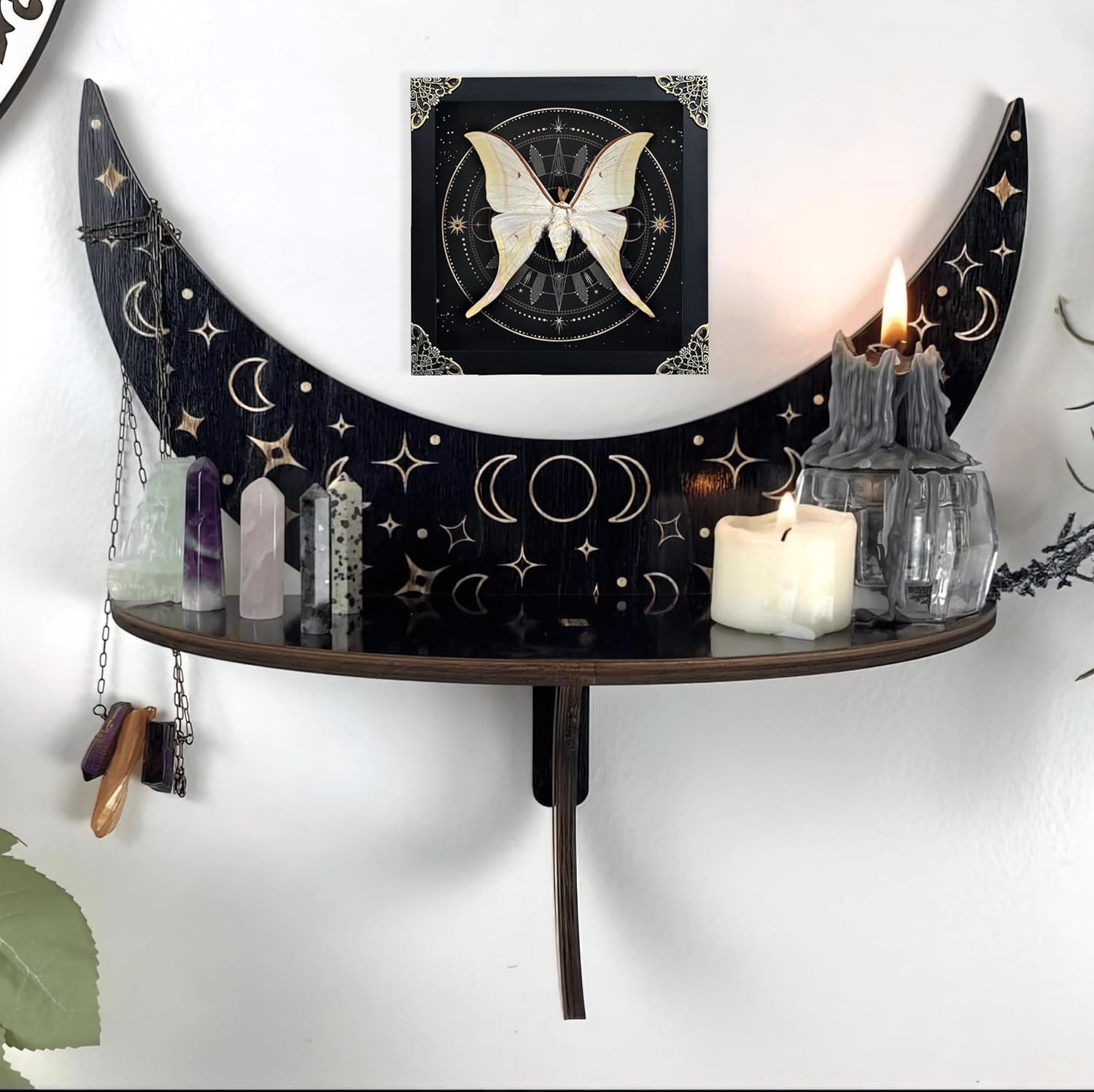 81Pnn7tnxNL._AC_SL1500_.jpg Real Butterfly Luna Moth Wooden Framed Insect Dried Shadow Box Taxidermy Astronomy Moon Star Universe Artwork Display Collection Hanging Wall Living Room Home Tabletop Office K19-39-AS2 - Image 2