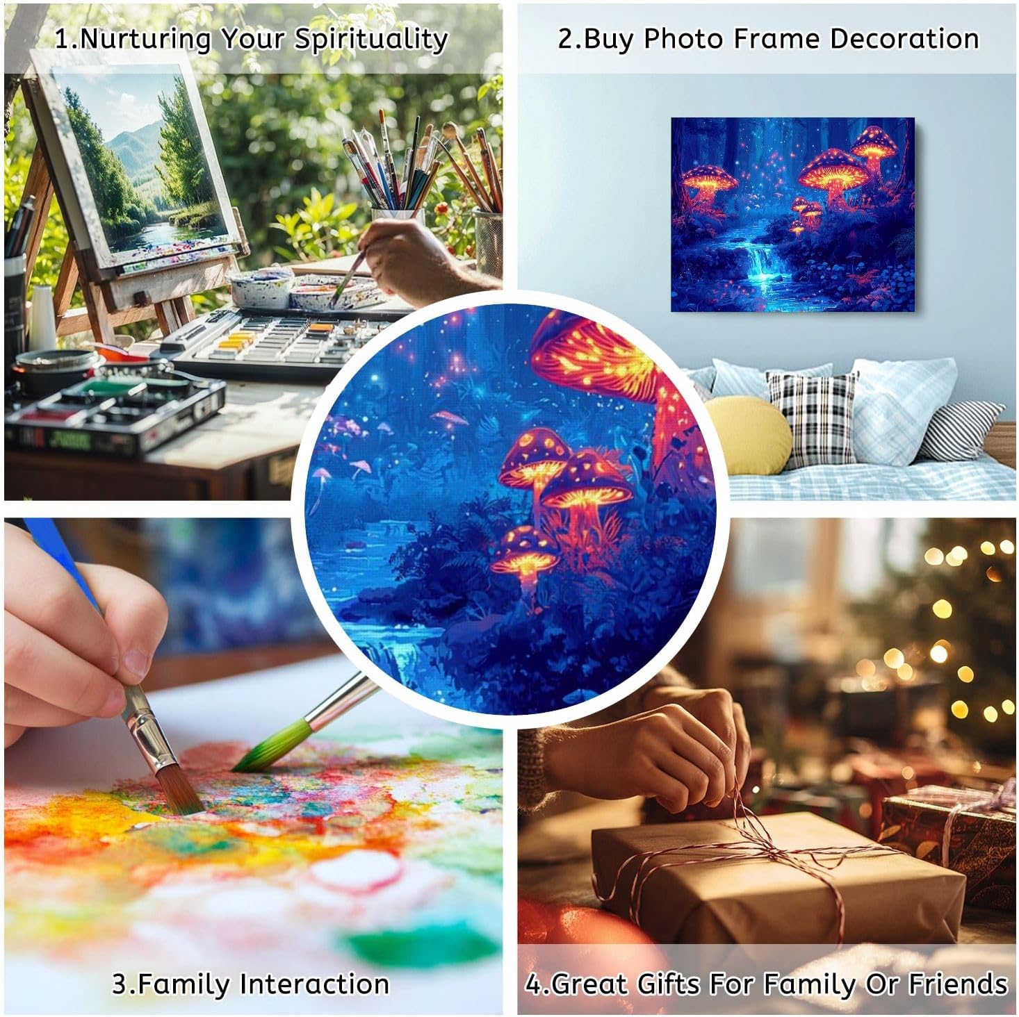 81Ri32r04vL._AC_SL1500_.jpg Paint by Numbers Kit for Adults Beginner Mushroom Mushrooms Forest Glowing Sparkling Lights Stream Vegetation DIY Framed Painting by Numbers Canvas Acrylic Oil Painting for Home Decor Gifts 16"x20" - Image 7