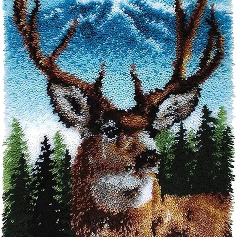 ZFFLYH Deer Latch Hook Kit, DIY Large Latch Hook Kit for Adults 3D Printed Canvas Pattern Crochet Handcraft Embroidery Tapestry Hobby & Crafts 85cmX63cm/33.5X25inch