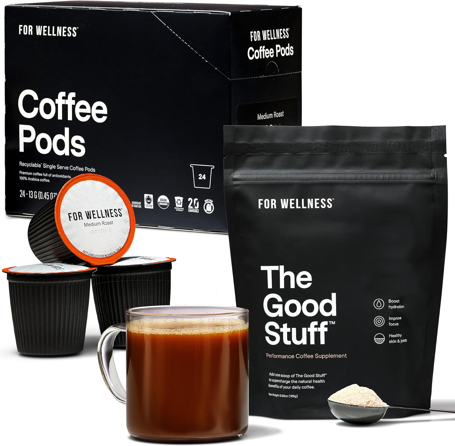 81SsCyq6OIL._AC_SL1500_.jpg For Wellness Good Start Bundle – The Good Stuff™ Performance (30 Servings) + Medium Roast Coffee Pods (24ct)