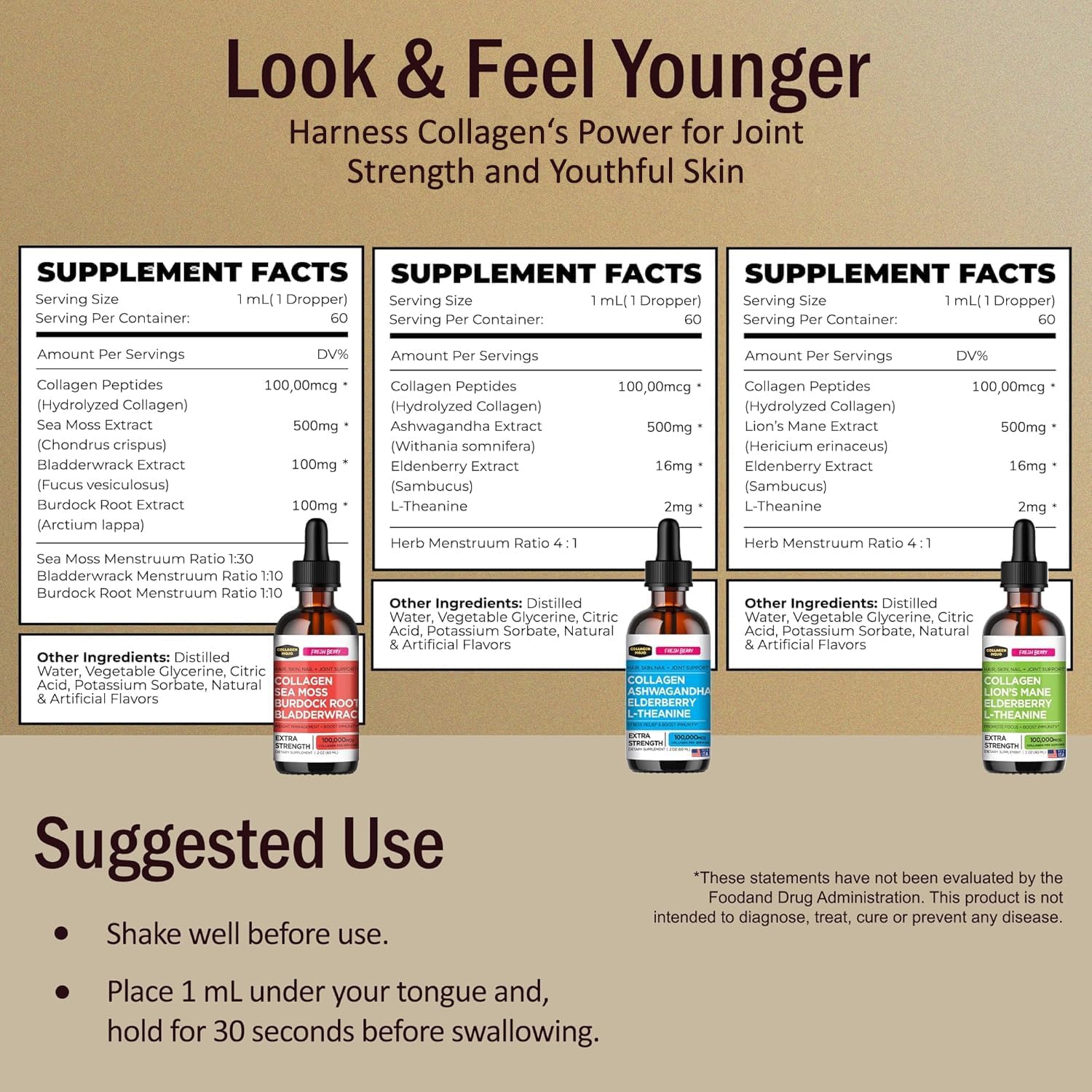 81UnIwmqpML._AC_SL1500_.jpg Collagen Mojo Liquid Collagen Peptides with Sea Moss, Burdock Root & Bladderwrack + Ashwagandha, Elderberry & L-Theanine + Lions Mane Mushroom, Elderberry & L-Theanine - Image 2