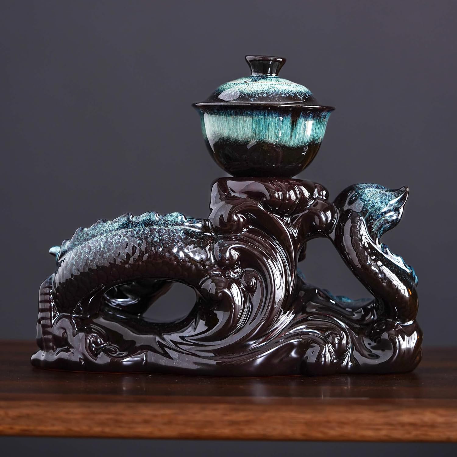 81UsTvWISwL._AC_SL1500_.jpg Semi Automatic Tea Set Ceramic Teapot with Infuser Magic Teapot with 8 cups Gradient Color (Gradient Dragon- D) - Image 4